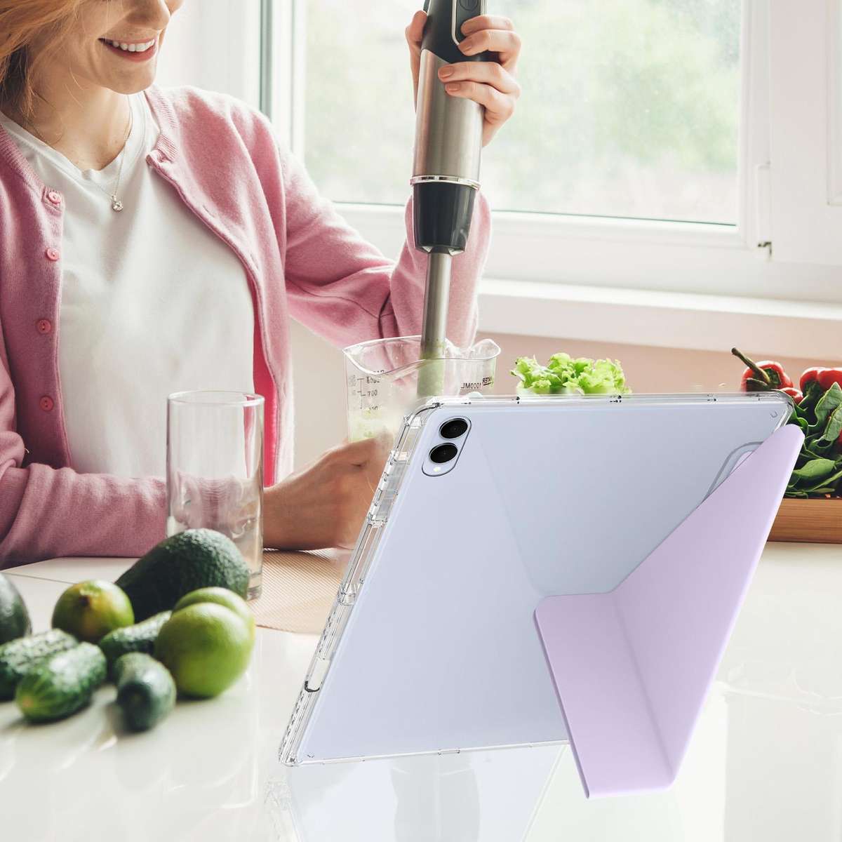 For Samsung Galaxy Tab S11 Ultra Clear Acrylic Deformation Leather Tablet Case(Light Purple)
