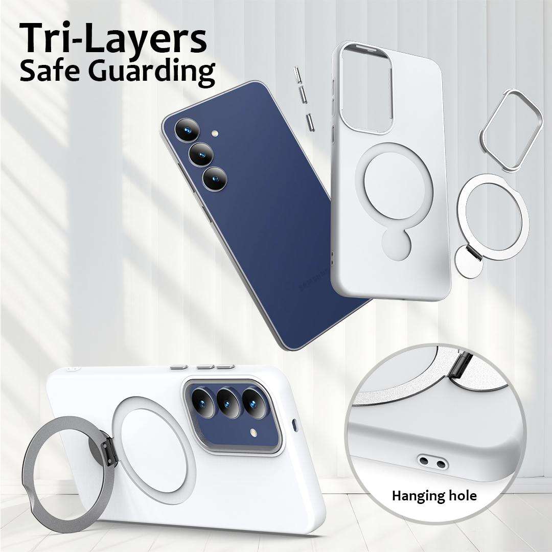 For Samsung Galaxy S25 FE 5G Gen1.5 Pivot Ring Holder TPU Hybrid PC Phone Case(White)