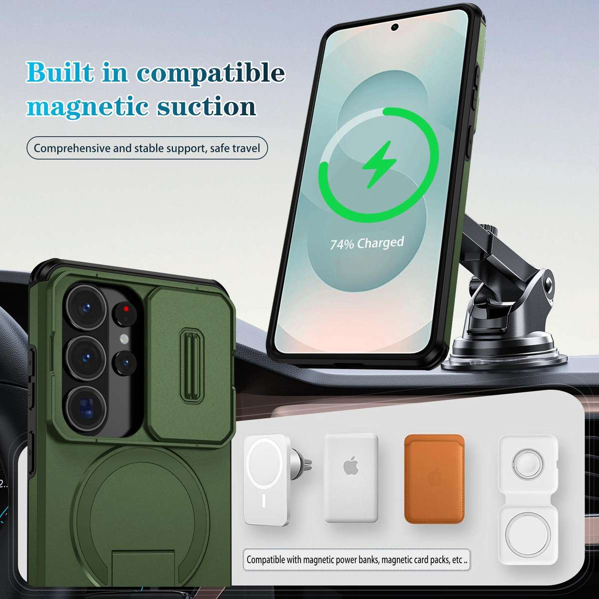 For Samsung Galaxy S26 Ultra 5G Sliding Camshield MagSafe Holder Phone Case(Green)