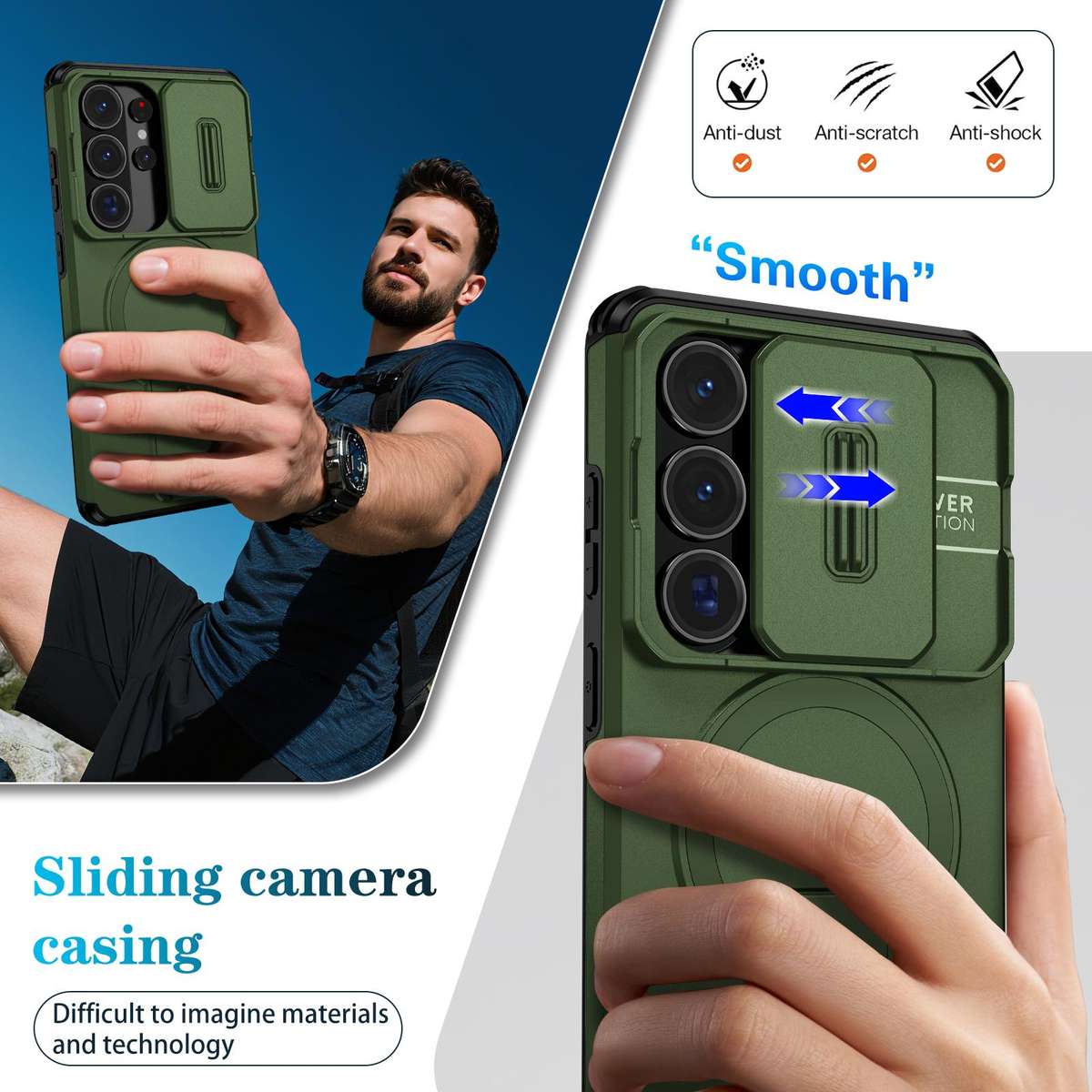 For Samsung Galaxy S26 Ultra 5G Sliding Camshield MagSafe Holder Phone Case(Green)
