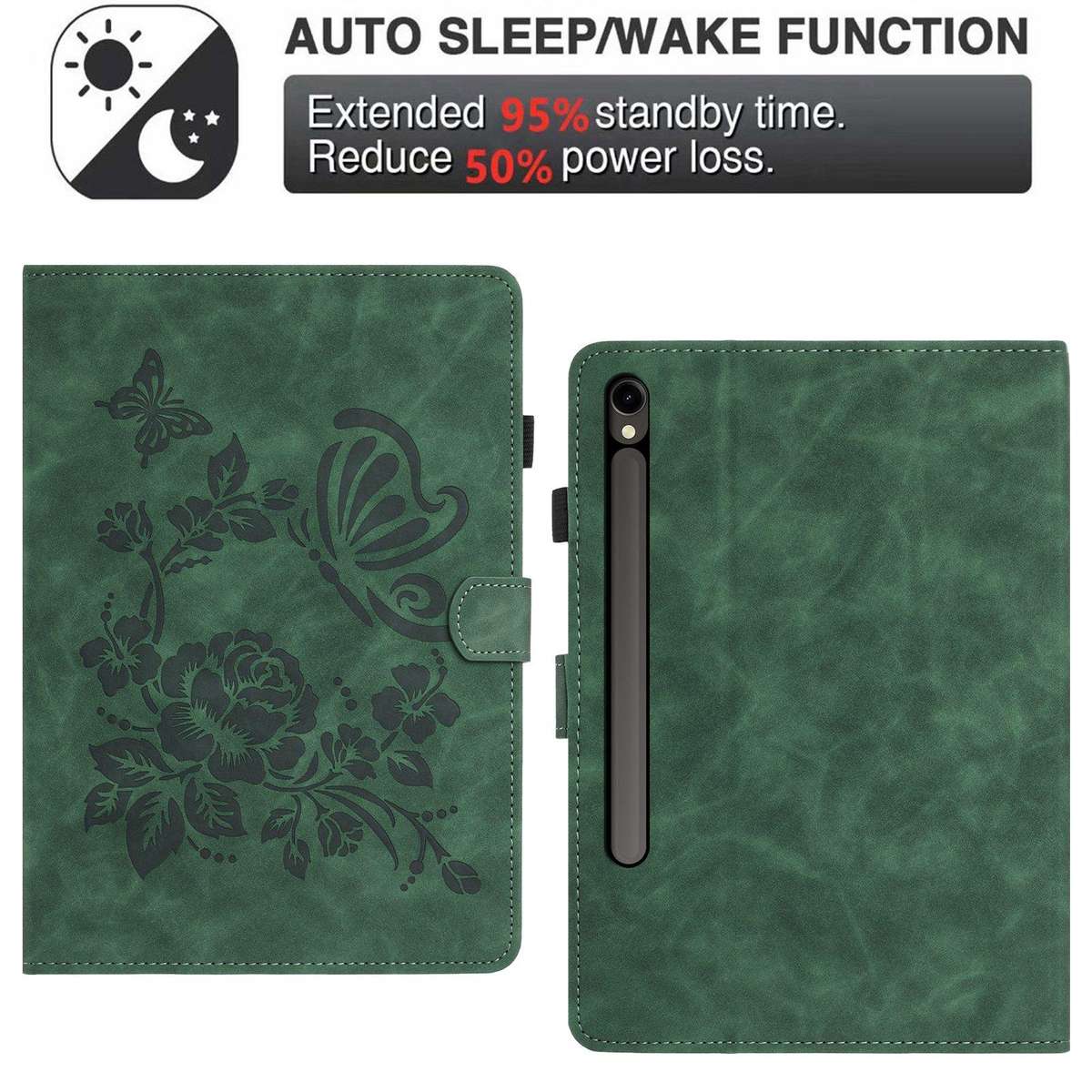 For Samsung Galaxy Tab S10 FE+ Butterfly Loves Flowers Embossed Leather Smart Tablet Case(Green)
