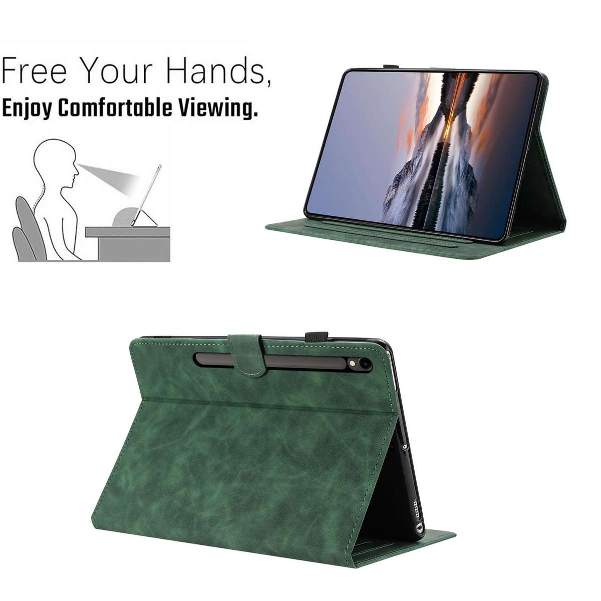 For Samsung Galaxy Tab S10 FE+ Butterfly Loves Flowers Embossed Leather Smart Tablet Case(Green)