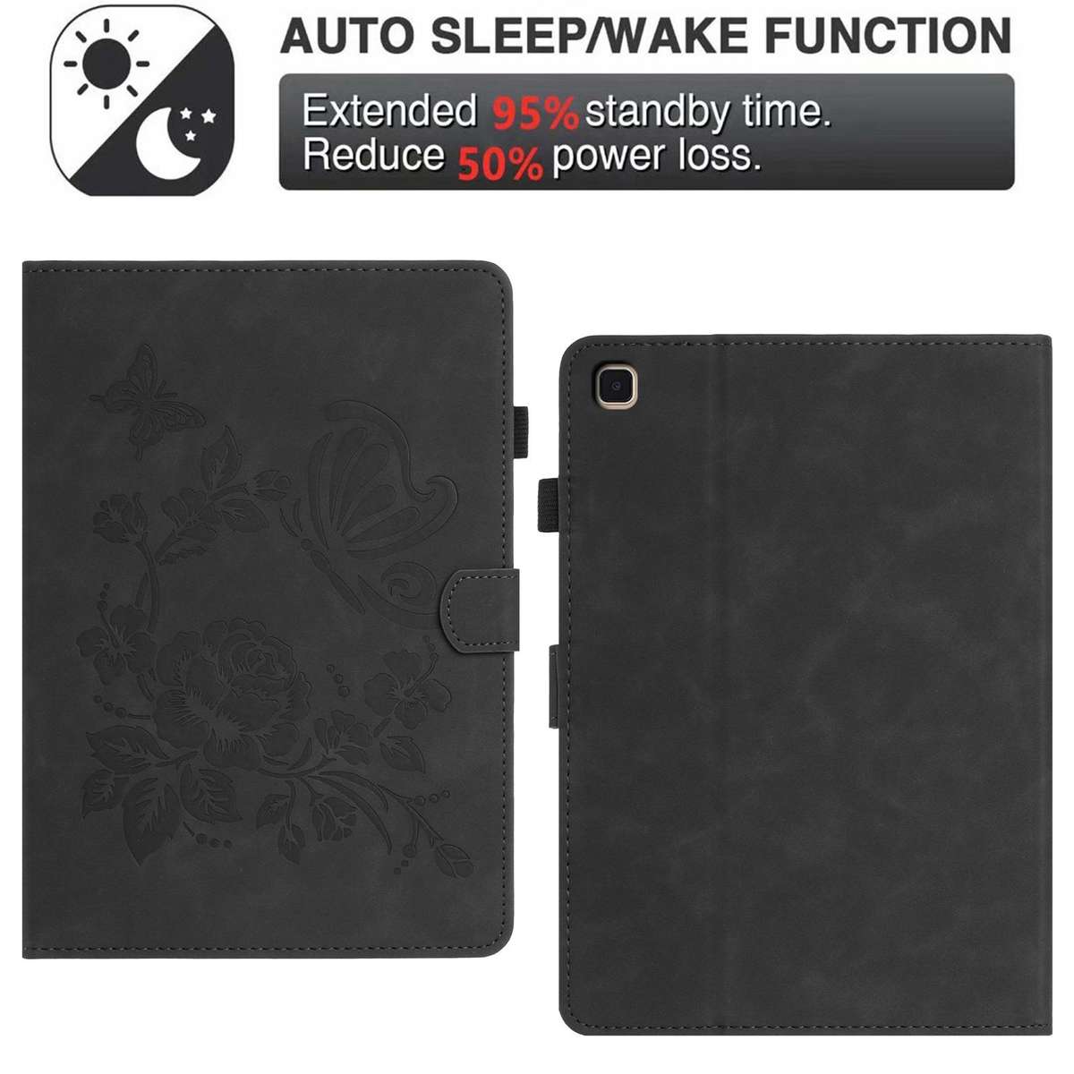 For Samsung Galaxy Tab S5e 10.5 T720 Butterfly Loves Flowers Embossed Leather Smart Tablet Case(Bl