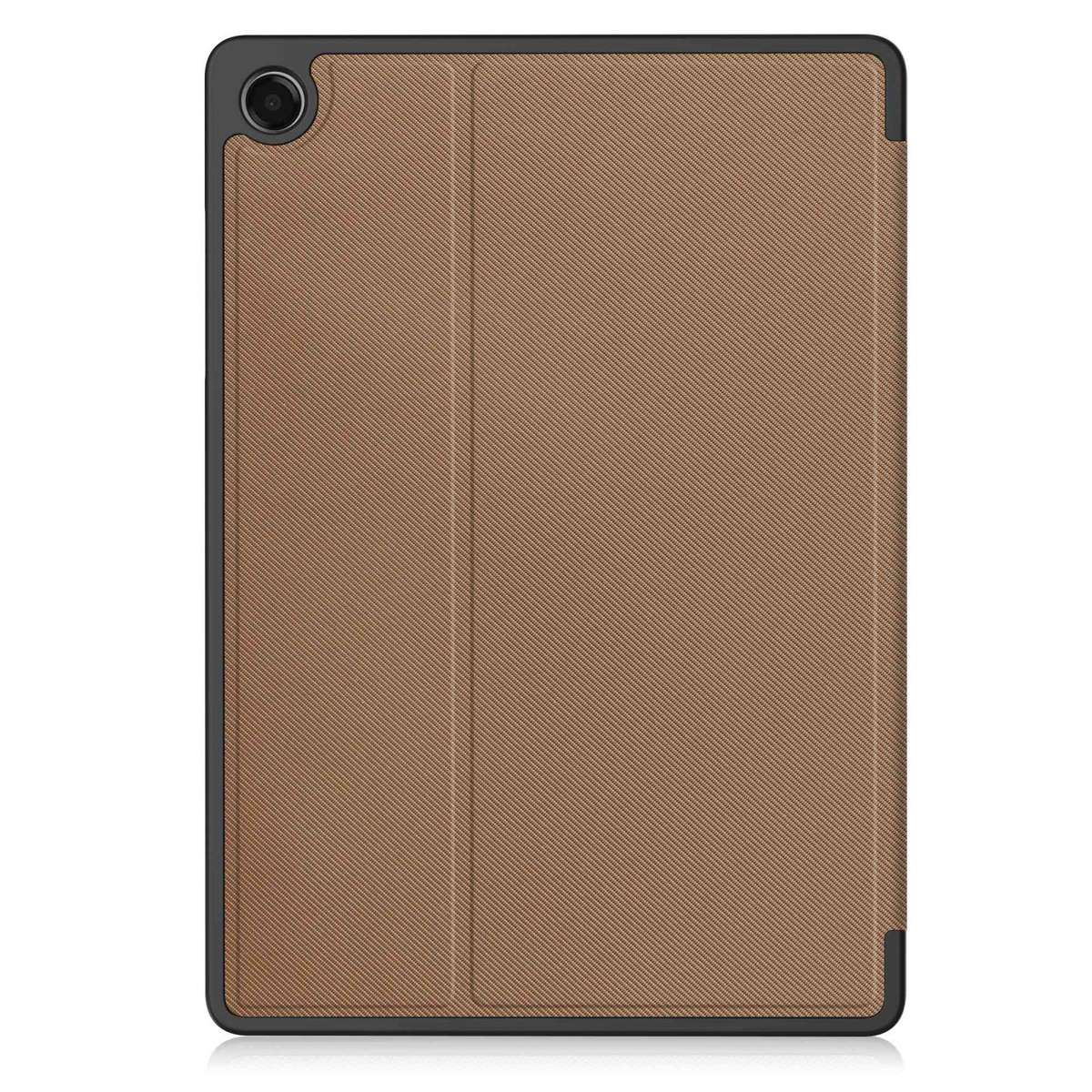 For Samsung Galaxy Tab A11+ Twill Fabric Vegan Leather Smart Tablet Case with Pen Tray & Holder(Br
