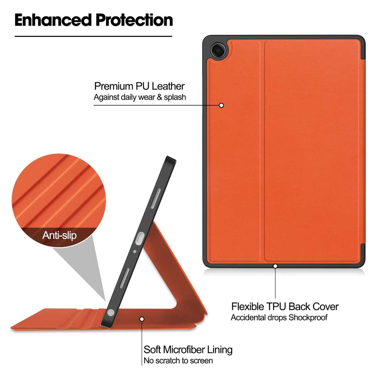 For Samsung Galaxy Tab A11+ Twill Fabric Vegan Leather Smart Tablet Case with Pen Tray & Holder(Or