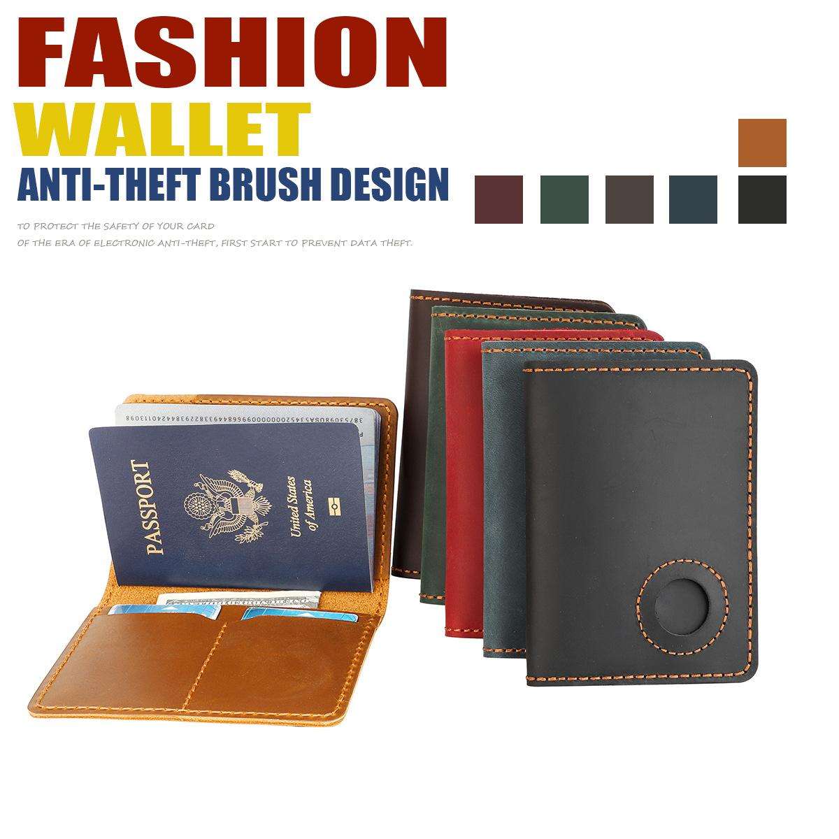 Vintage Genuine Leather Passport Holder Card Bag with Tracker Slot(Brown)