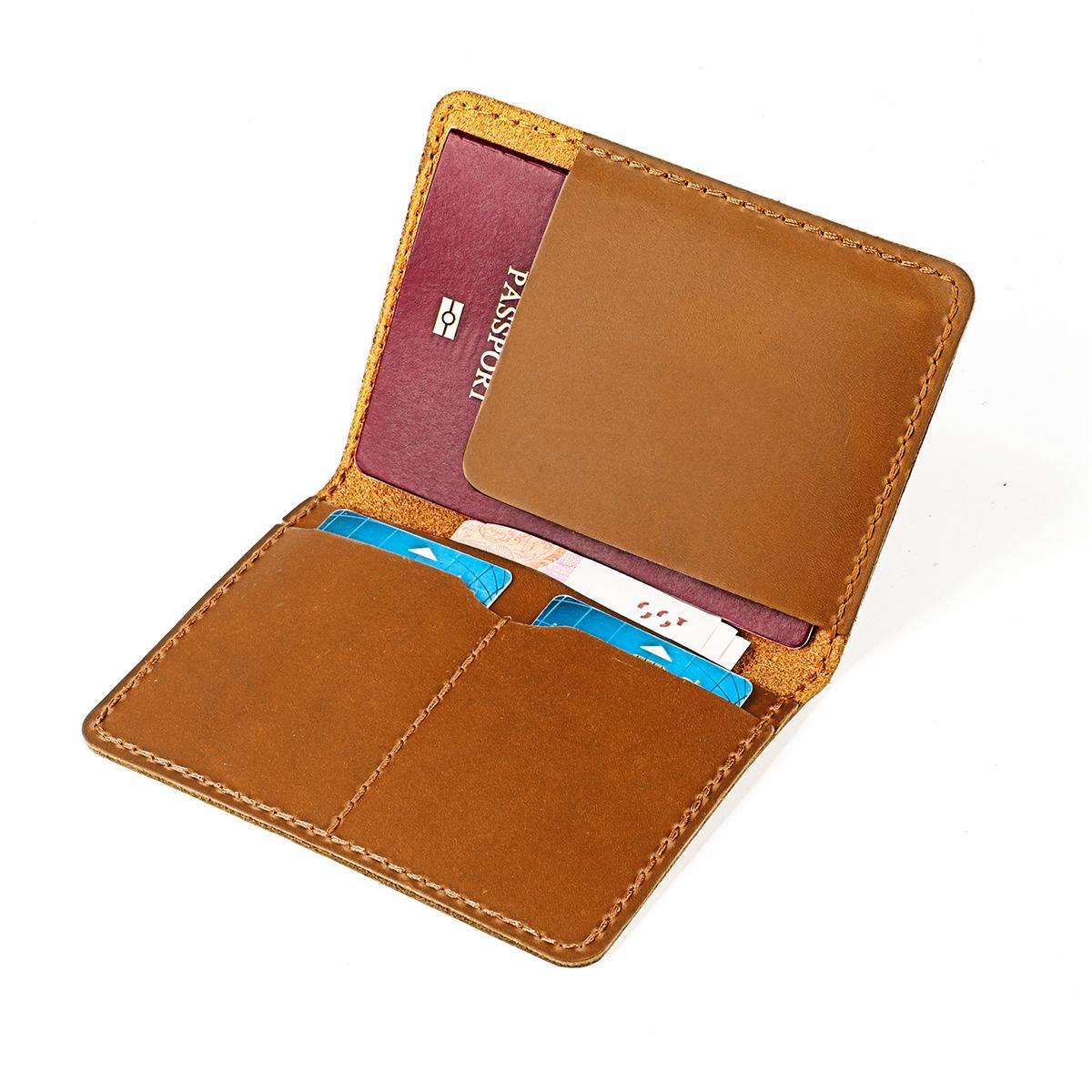 Vintage Genuine Leather Passport Holder Card Bag with Tracker Slot(Brown)