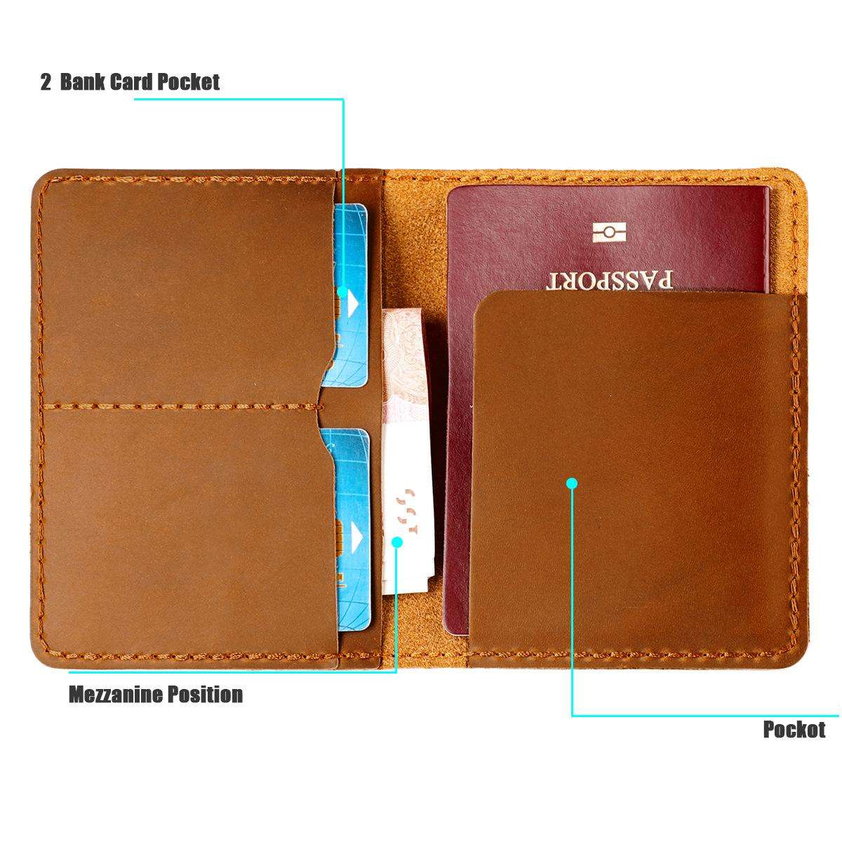 Vintage Genuine Leather Passport Holder Card Bag with Tracker Slot(Brown)