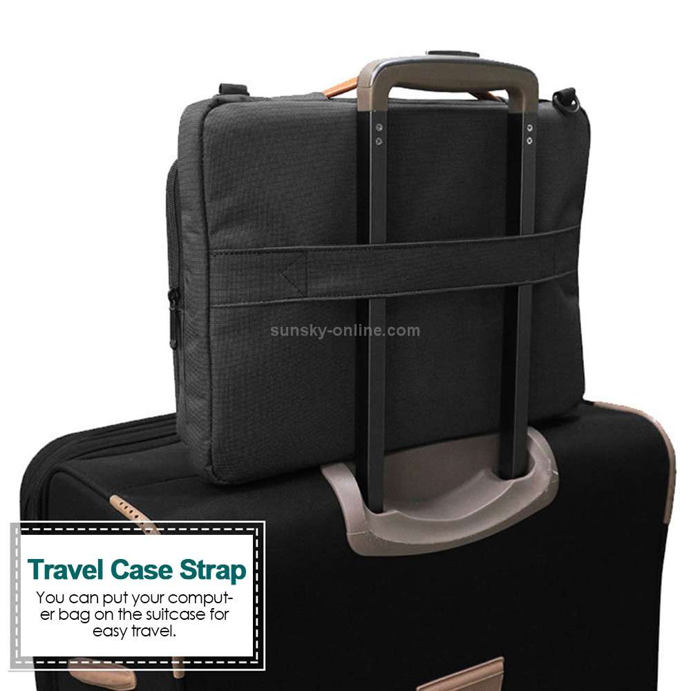 Nylon Waterproof Laptop Handbag Bag for 13-14 inch Laptops with Trunk Trolley Strap (Black)
