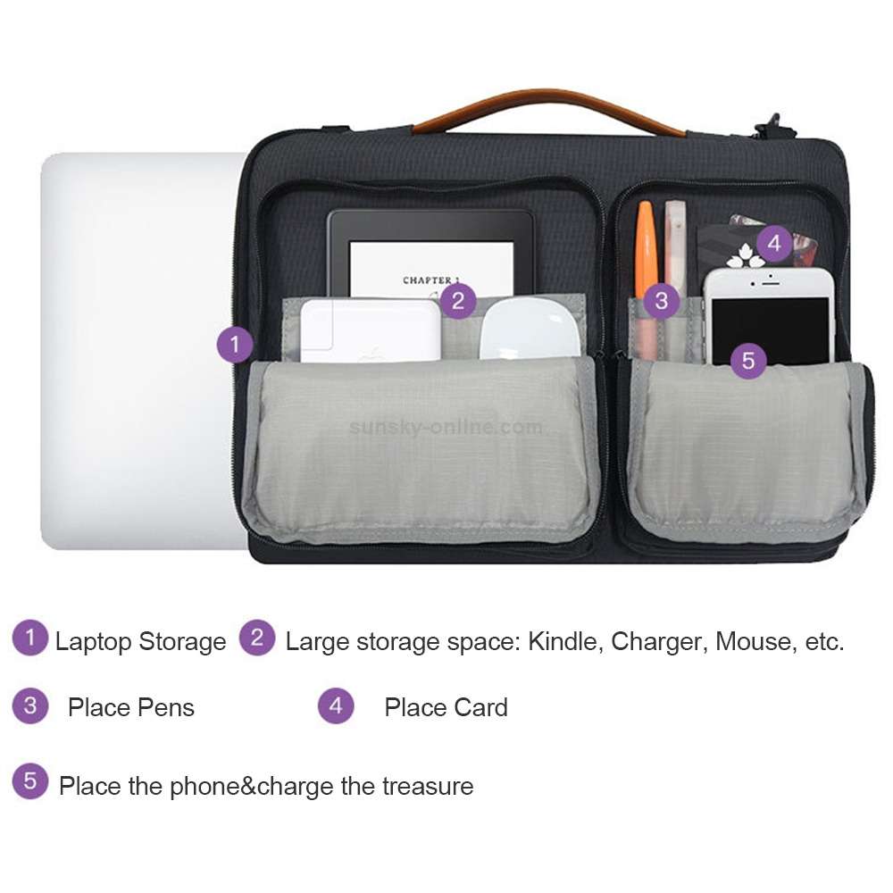 Nylon Waterproof Laptop Handbag Bag for 13-14 inch Laptops with Trunk Trolley Strap (Black)