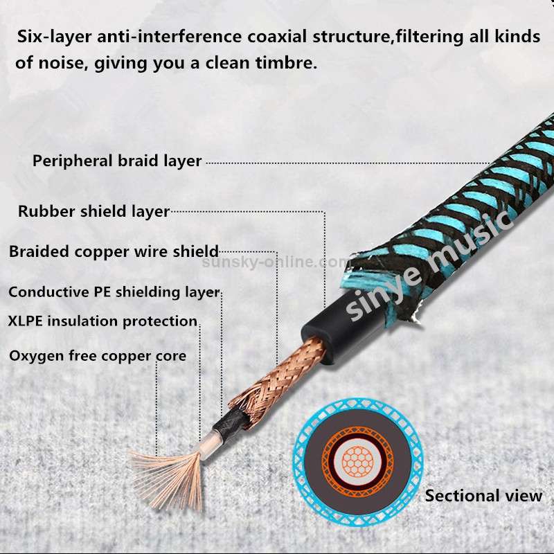 Wooden Guitar Bass Connection Cable Noise Reduction Audio Cable, Cable Length: 10m, Random Color D