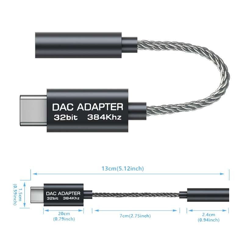 TA12-R2 USB-C / Type-C Male to 3.5mm Audio Female Single Crystal Copper Braid Earphone Adapter(Bla