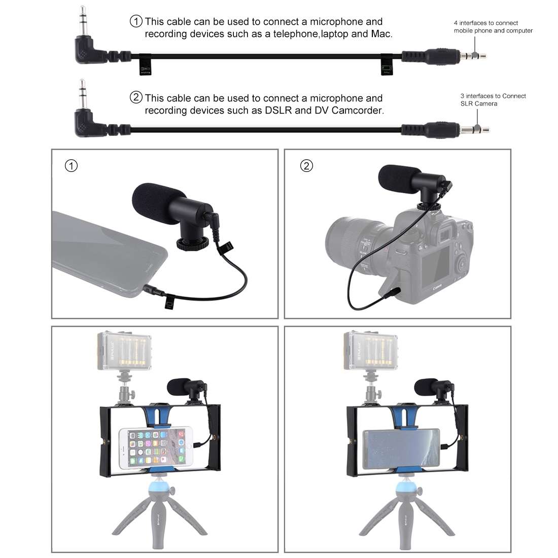 PULUZ 2 in 1 Live Broadcast Smartphone Video Rig + Microphone Kits for iPhone, Galaxy, Huawei, Xia