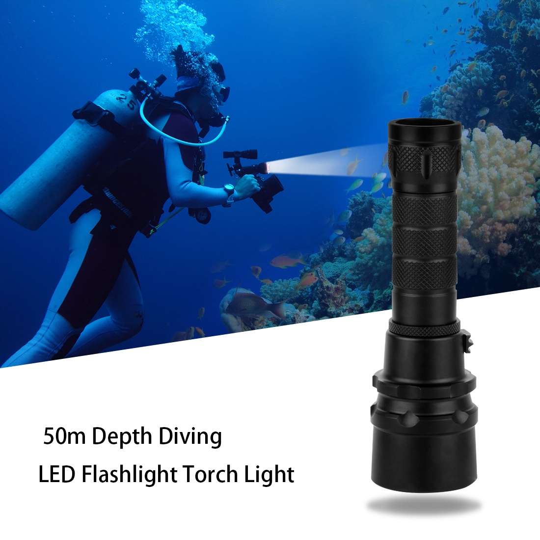 PULUZ 1000LM Aluminum Alloy 50m Depth Diving LED Flashlight Cold White Light Torch Light