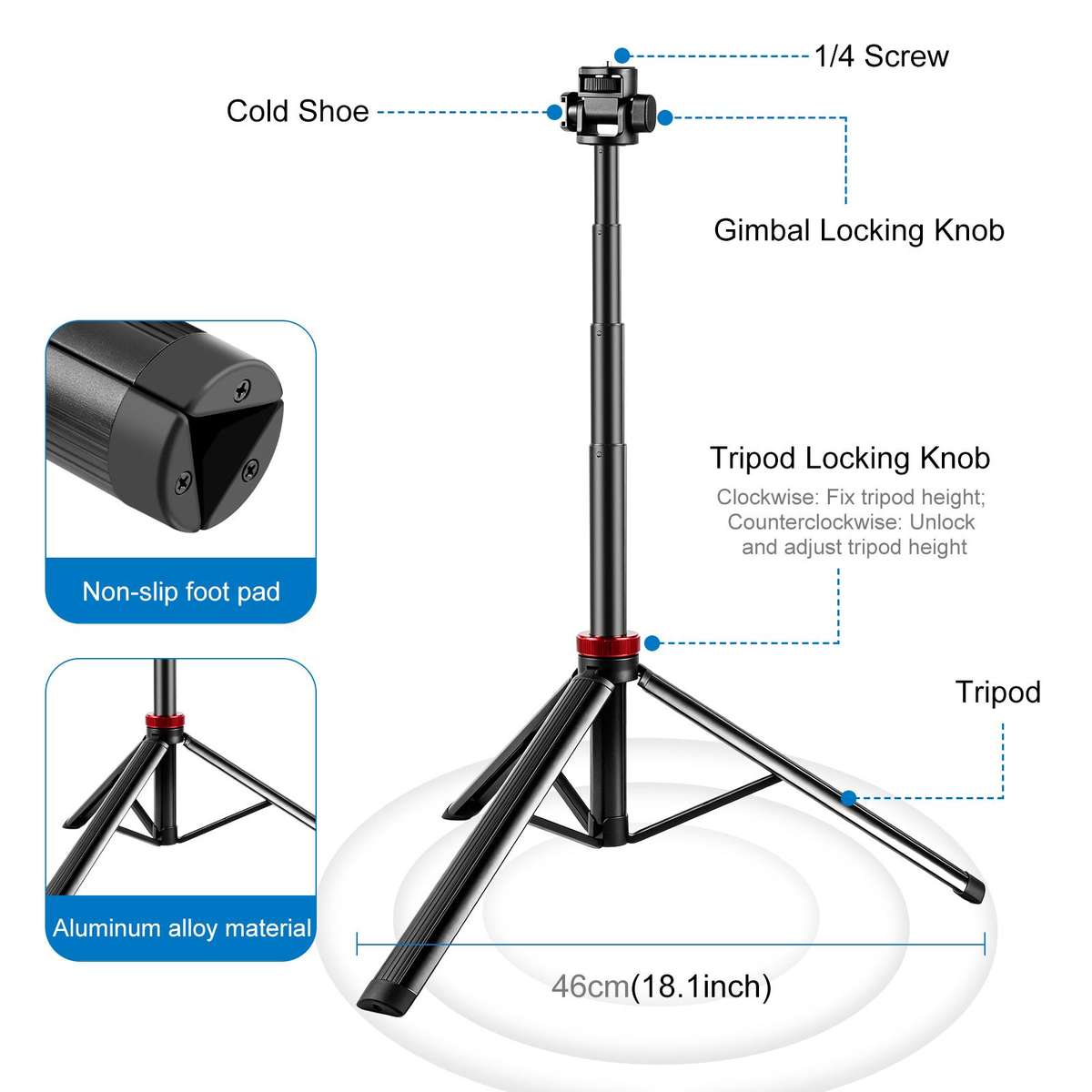 PULUZ 2m 8-section Aluminum Alloy Broadcast Fill Light Bracket Telescopic Tripod (Black)