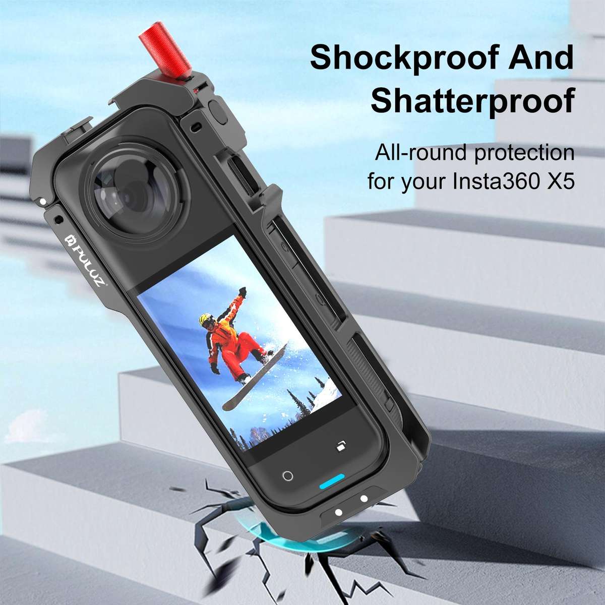 For Insta360 X5 PULUZ Metal Protective Cage Rig Housing Frame with Lens Cover (Black)