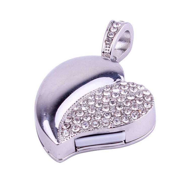 Silver Heart Shaped Diamond Jewelry USB Flash Disk, Special for Valentines Day Gifts (32GB)(Silver