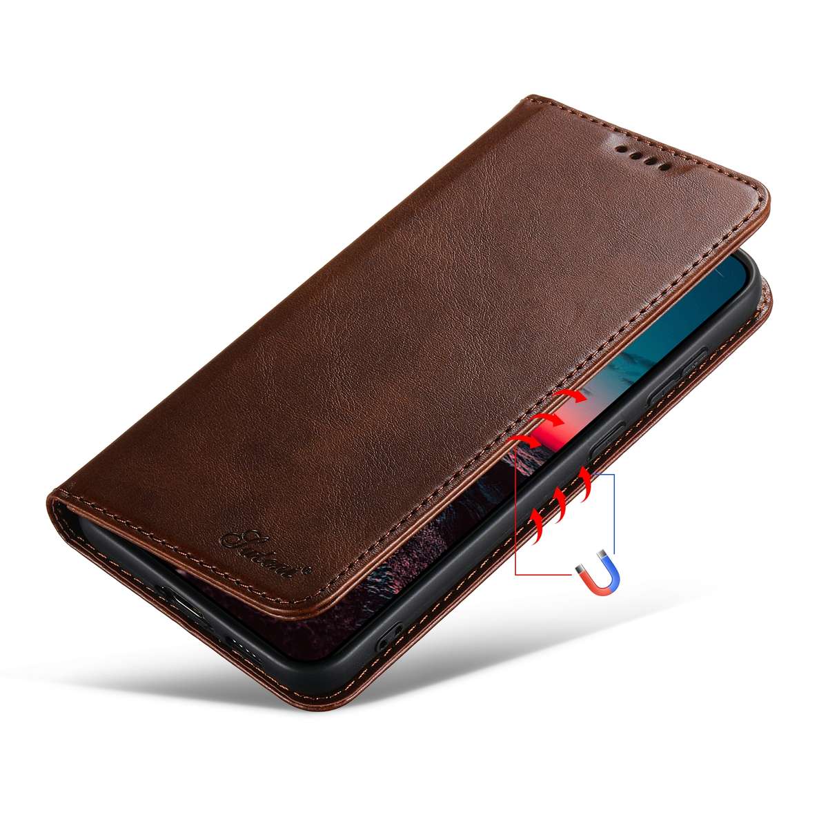 For Samsung Galaxy S23 5G Suteni Calf Texture Horizontal Flip Leather Phone Case(Brown)
