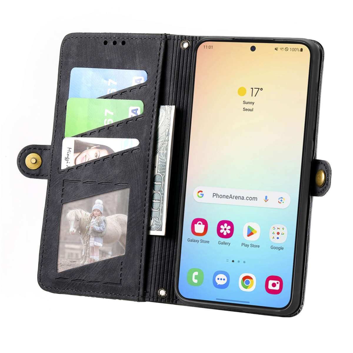 For Samsung Galaxy S24 5G Geometric Zipper Wallet Side Buckle Leather Phone Case(Black)