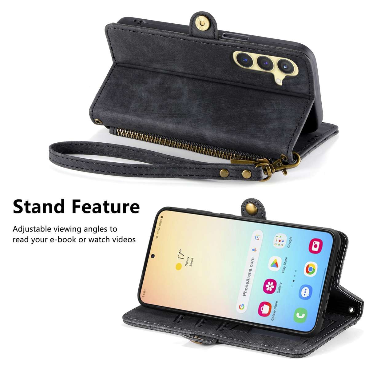 For Samsung Galaxy S24 5G Geometric Zipper Wallet Side Buckle Leather Phone Case(Black)