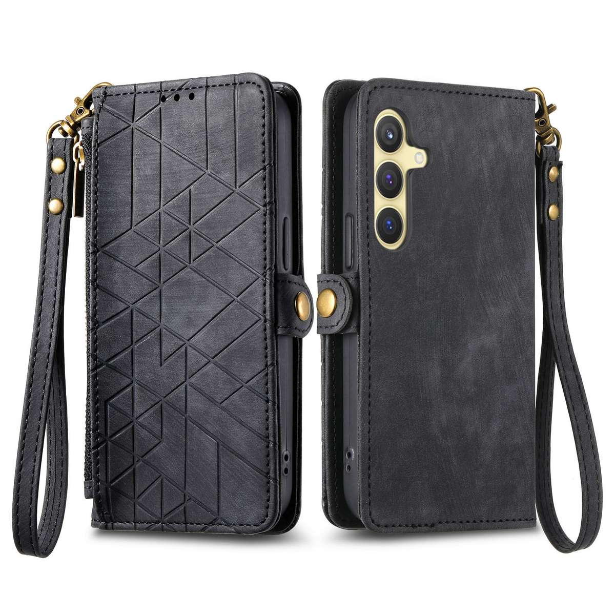 For Samsung Galaxy S24+ 5G Geometric Zipper Wallet Side Buckle Leather Phone Case(Black)