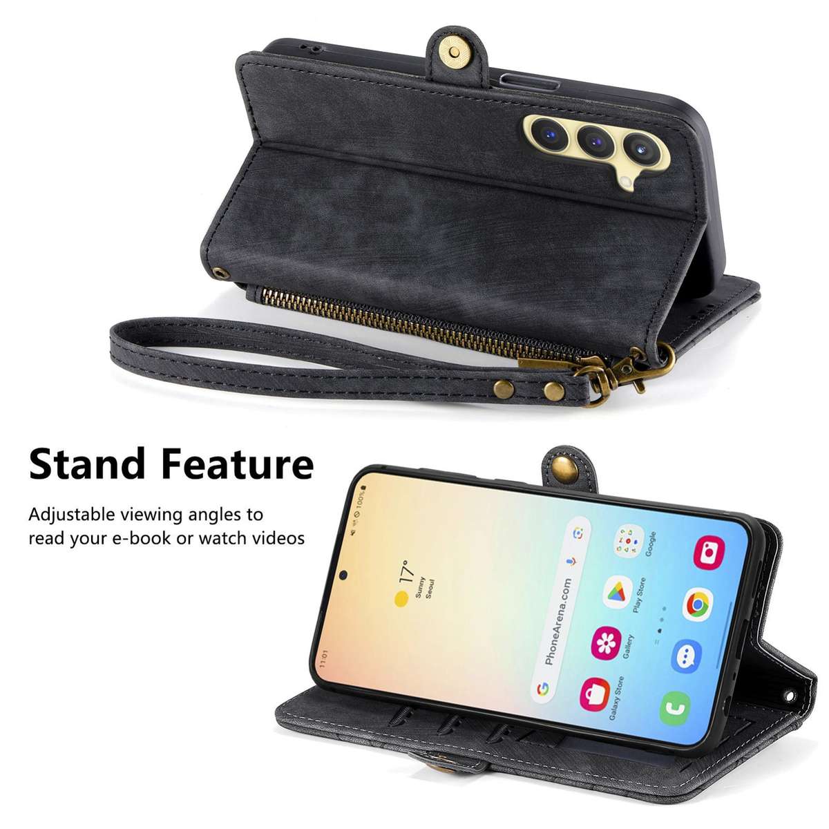 For Samsung Galaxy S24+ 5G Geometric Zipper Wallet Side Buckle Leather Phone Case(Black)