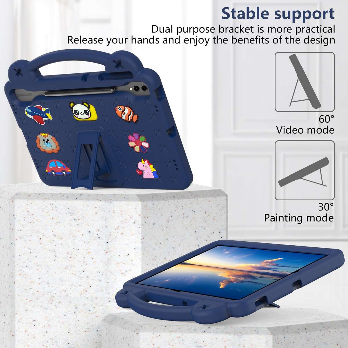 For Samsung Galaxy Tab S7+ / T970/T975/T976 Handle Kickstand Children EVA Shockproof Tablet Case(N