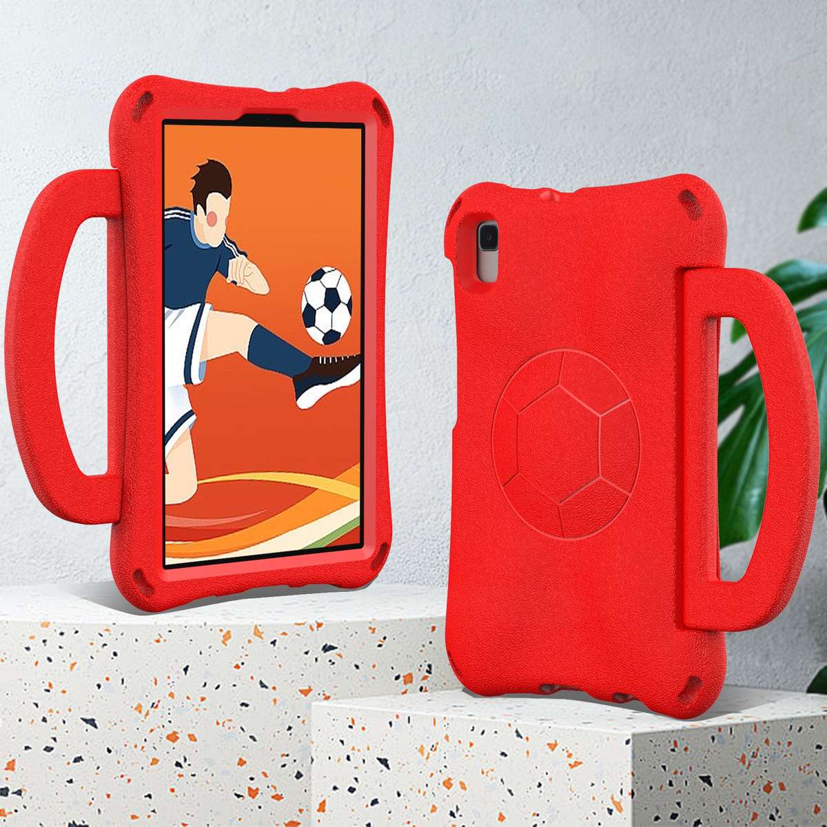 For Samsung Galaxy Tab A7 Lite 8.7 T220/T225 Handle Football Shaped EVA Shockproof Tablet Case(Red