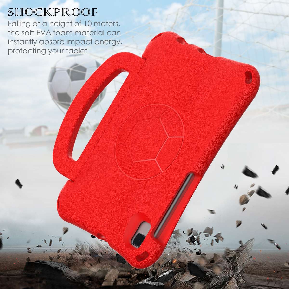 For Samsung Galaxy Tab A7 Lite 8.7 T220/T225 Handle Football Shaped EVA Shockproof Tablet Case(Red