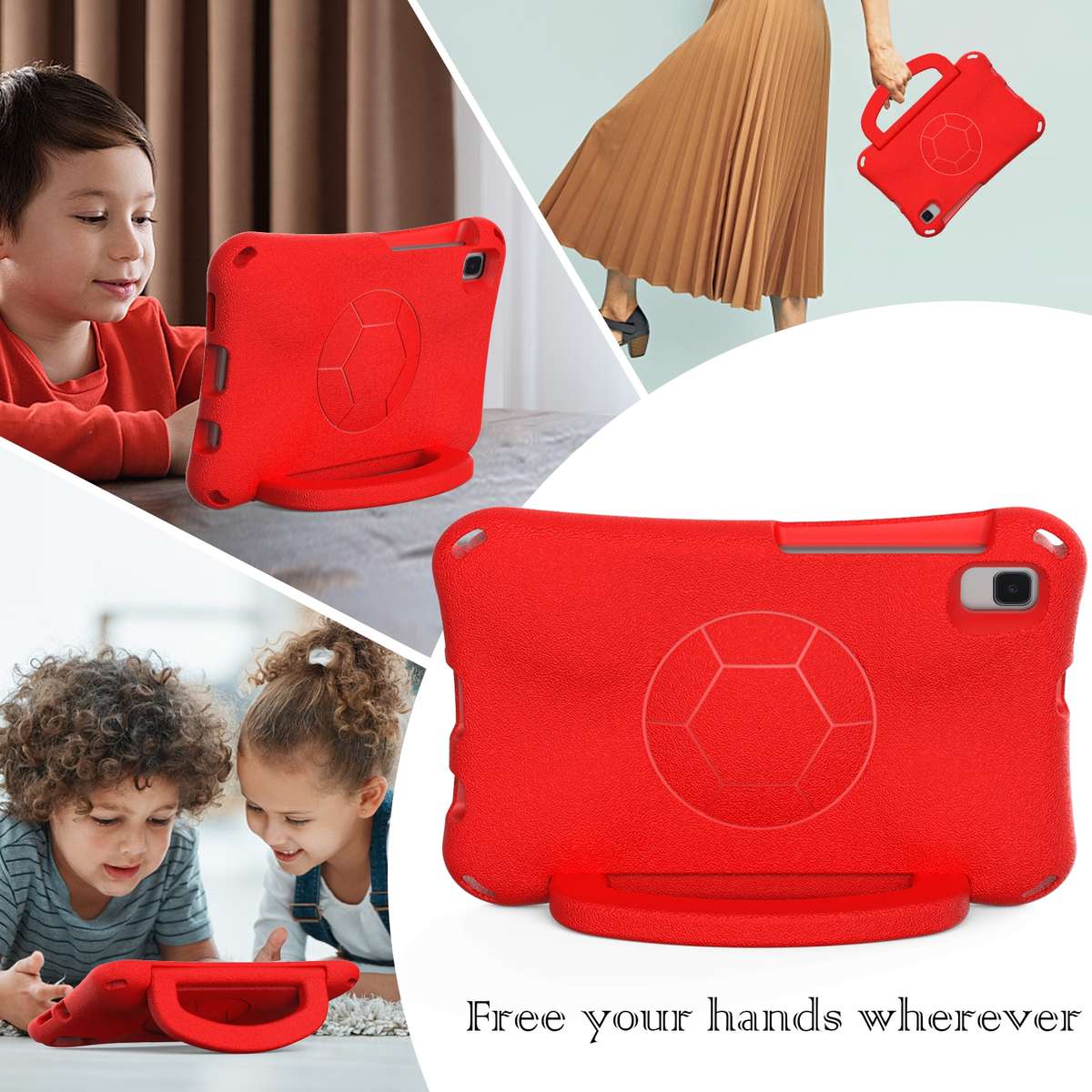 For Samsung Galaxy Tab A7 Lite 8.7 T220/T225 Handle Football Shaped EVA Shockproof Tablet Case(Red
