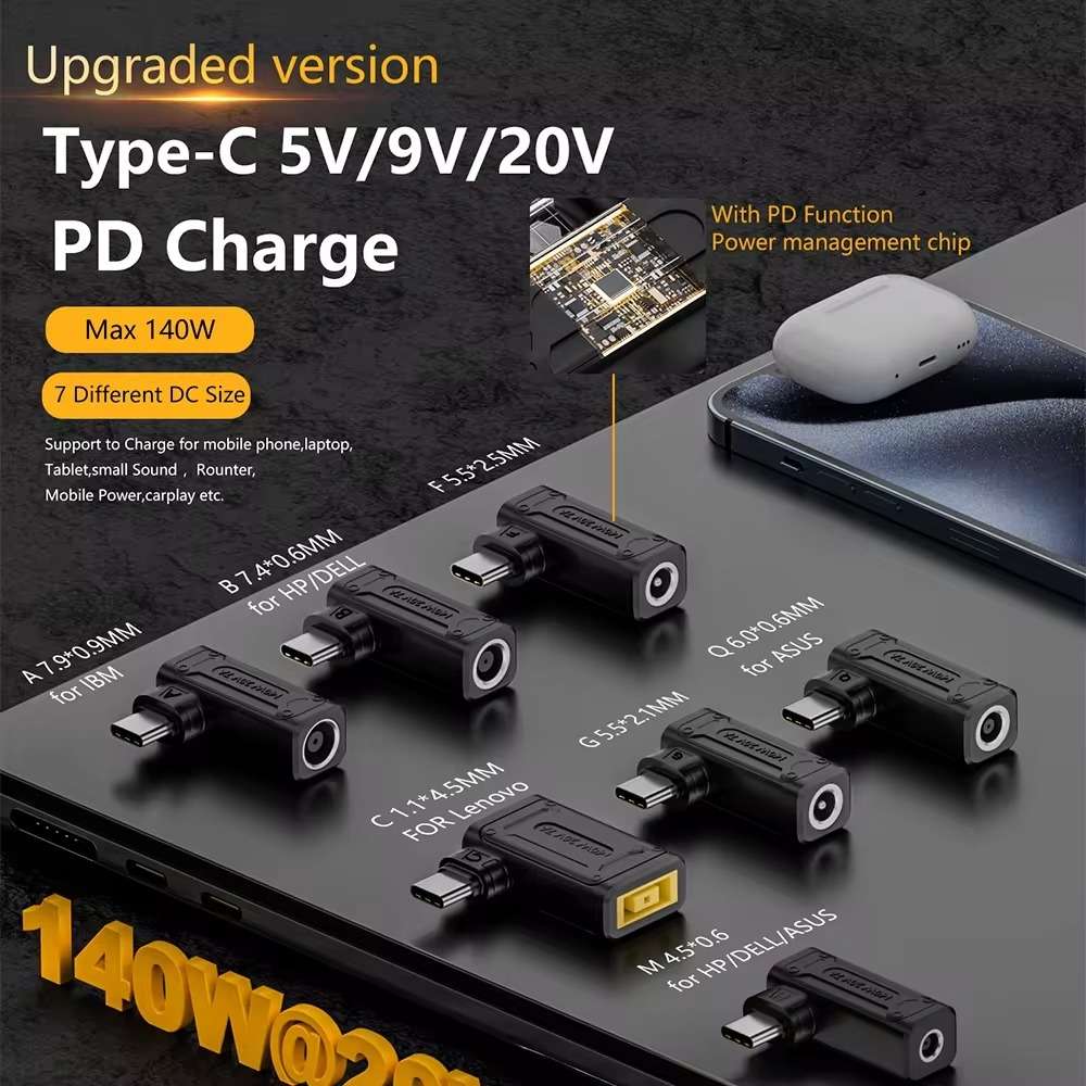 140W Computer Charging Adapter with DC 1.1 x 4.5mm to USB-C / Type-C Port For Lenovo Thinkpad / Th