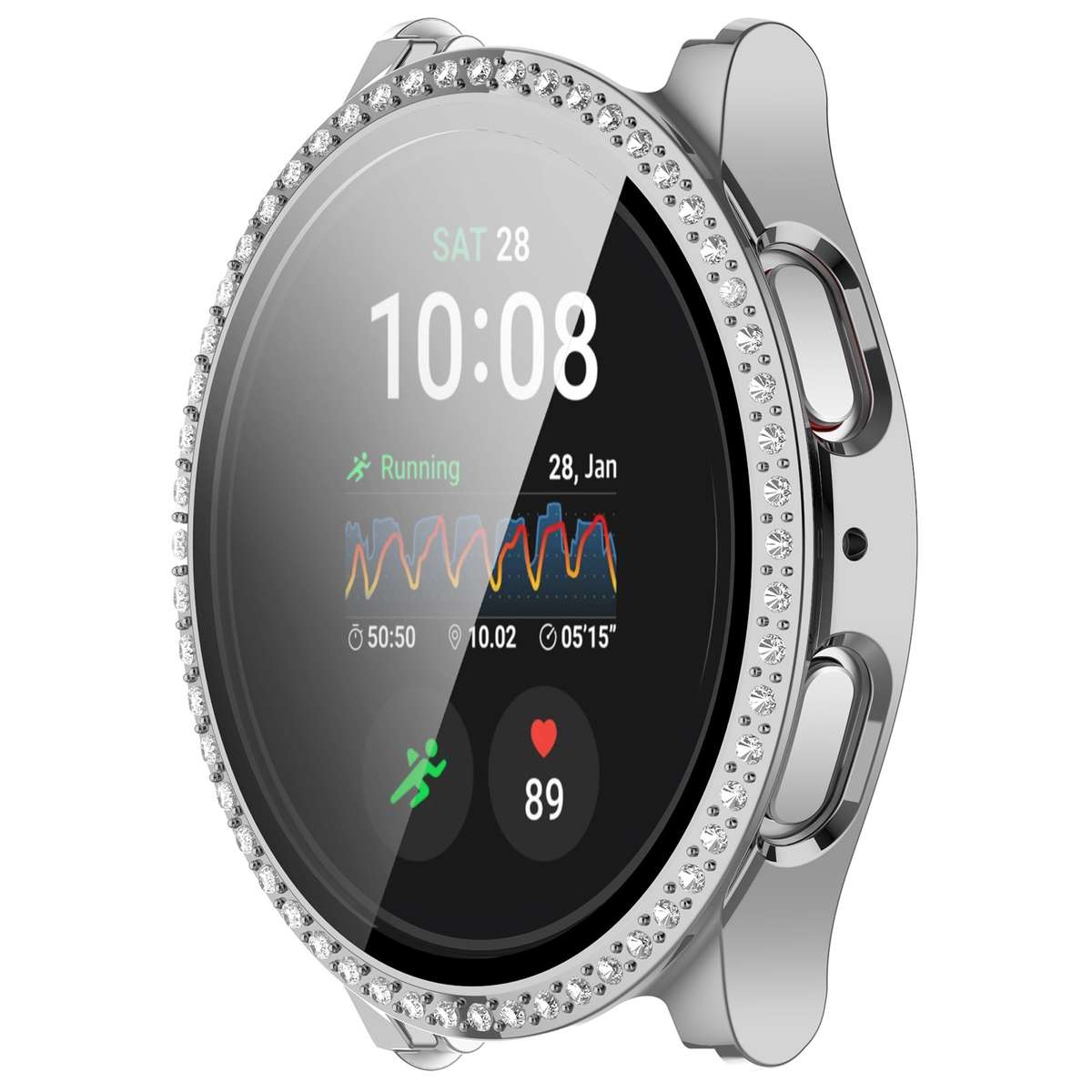 For Samsung Galaxy Watch 7 44mm Single Row Diamond PC + Tempered Film Integrated Watch Protective