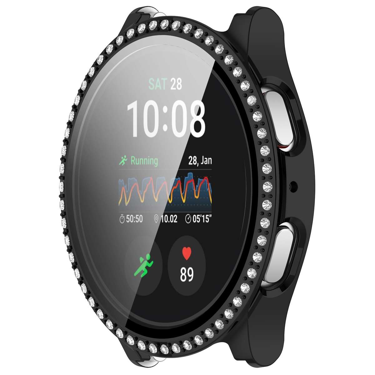 For Samsung Galaxy Watch 7 44mm Single Row Diamond PC + Tempered Film Integrated Watch Protective