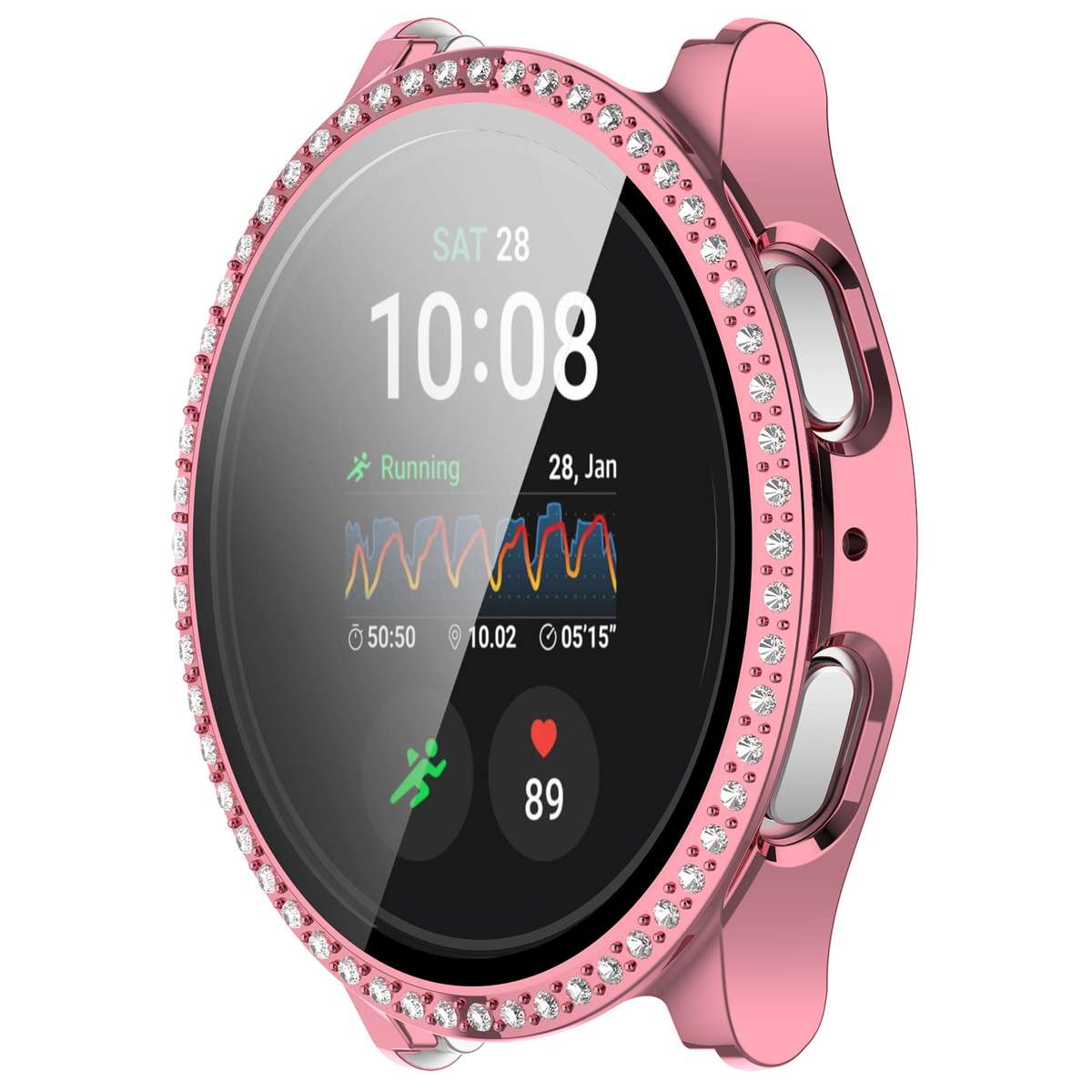 For Samsung Galaxy Watch 7 44mm Single Row Diamond PC + Tempered Film Integrated Watch Protective