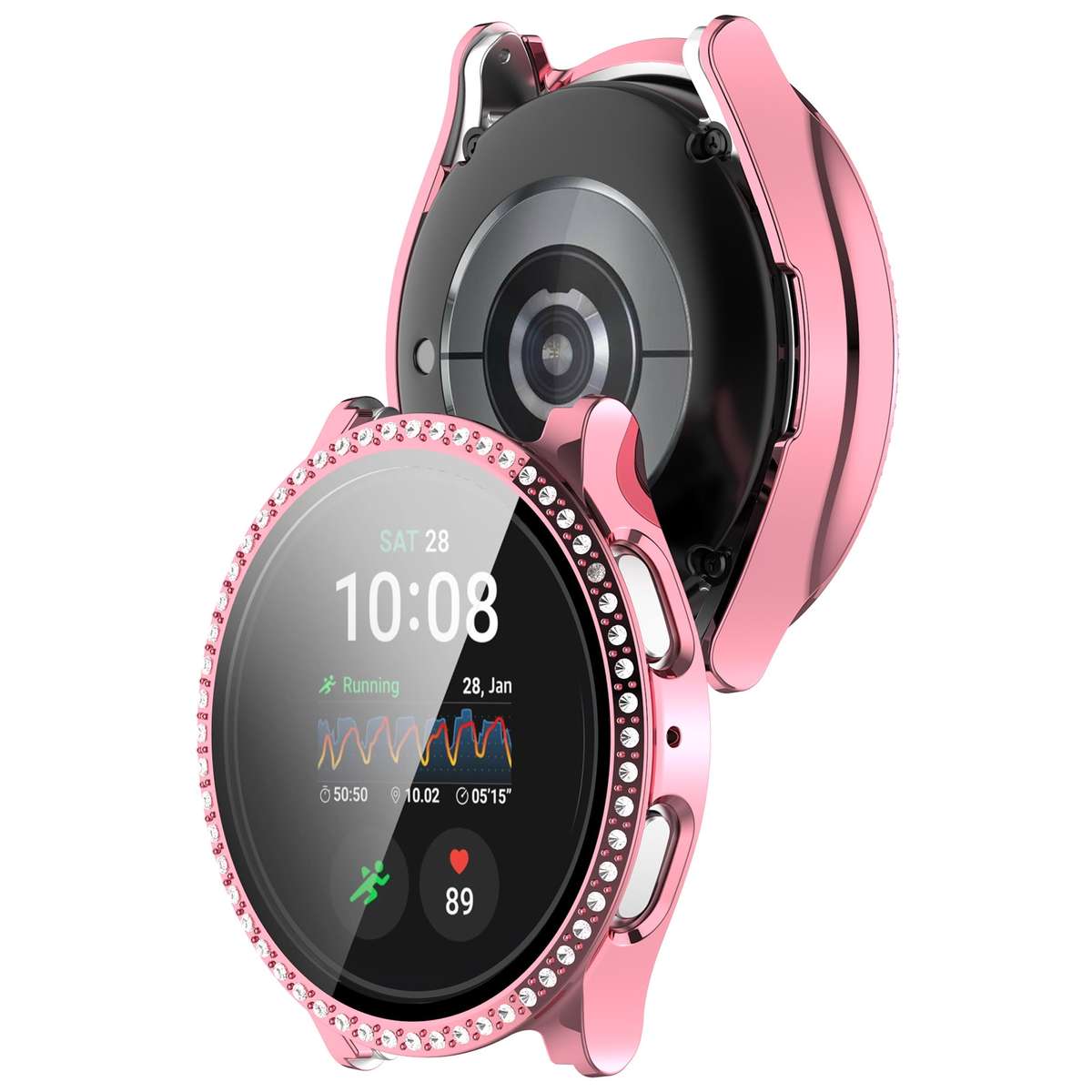 For Samsung Galaxy Watch 7 44mm Single Row Diamond PC + Tempered Film Integrated Watch Protective
