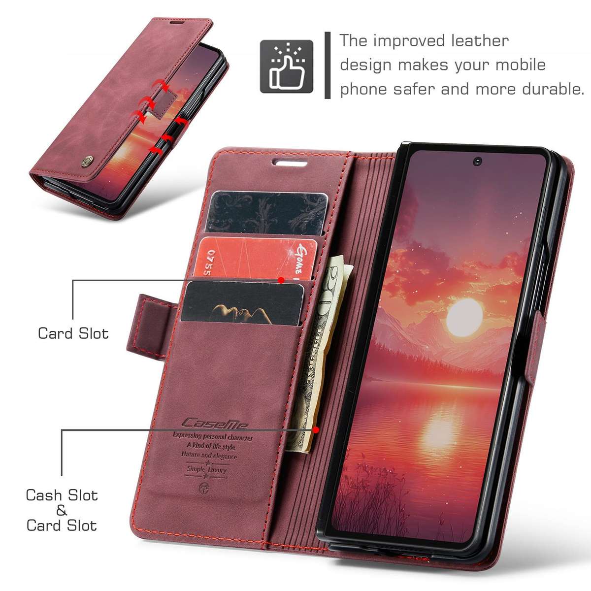 For Samsung Galaxy Z Fold7 CaseMe 013 Multifunctional Horizontal Flip Leather Phone Case(Red)