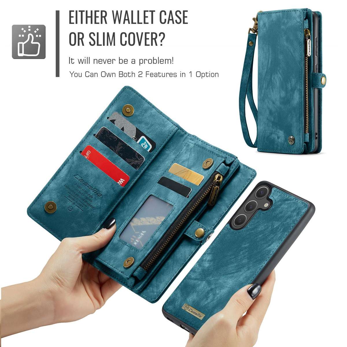 For Samsung Galaxy S25 5G CaseMe 008 Detachable Multifunctional Leather Phone Case(Blue)