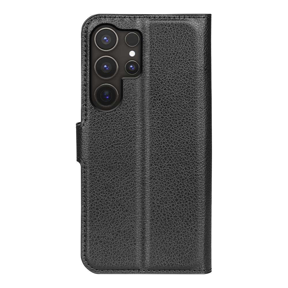 For Samsung Galaxy S25 Ultra 5G Litchi Texture Horizontal Flip Leather Phone Case with Holder(Blac