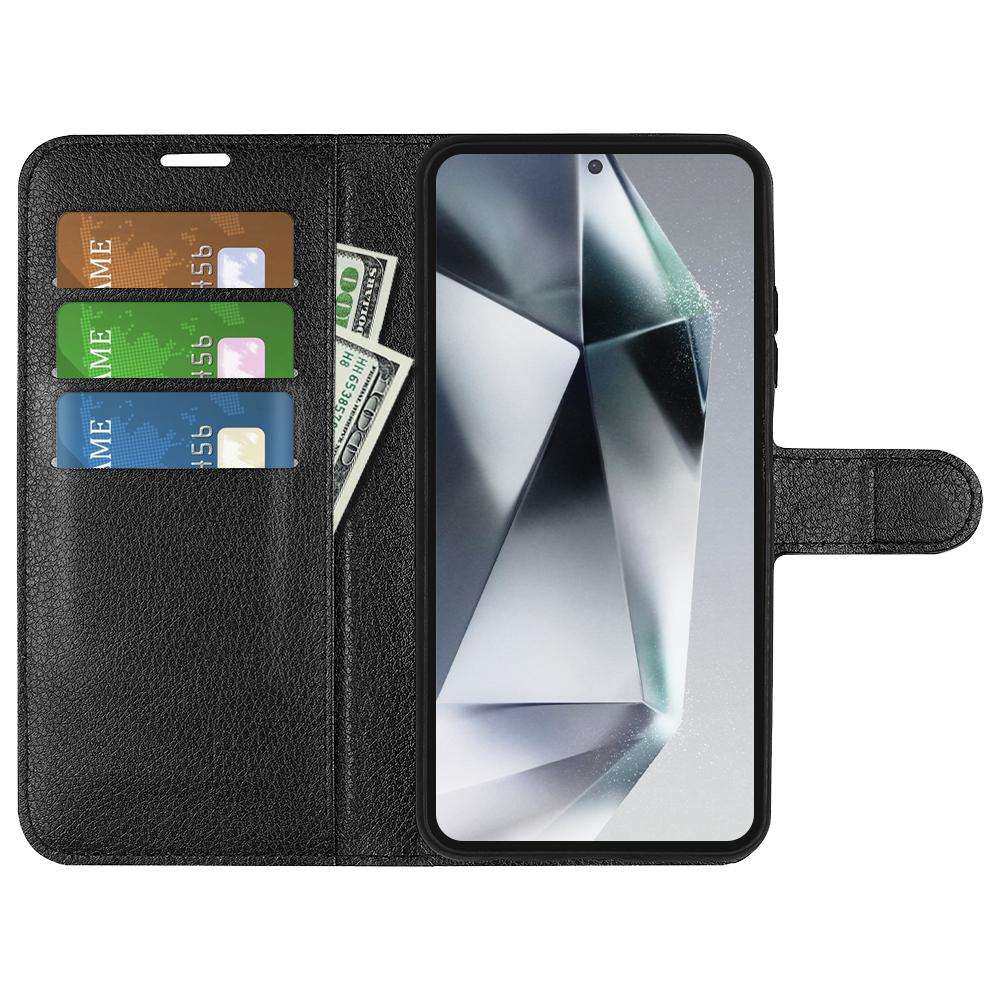 For Samsung Galaxy S25 Ultra 5G Litchi Texture Horizontal Flip Leather Phone Case with Holder(Blac
