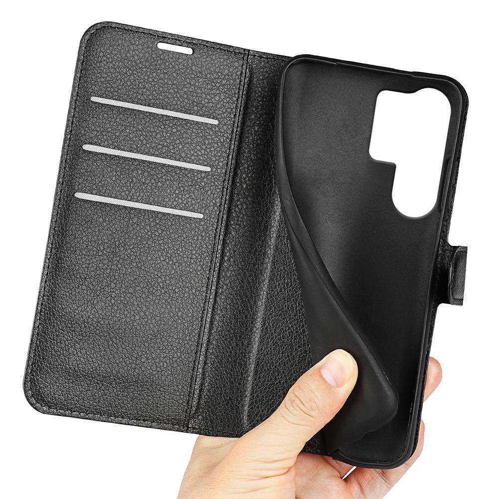 For Samsung Galaxy S25 Ultra 5G Litchi Texture Horizontal Flip Leather Phone Case with Holder(Blac