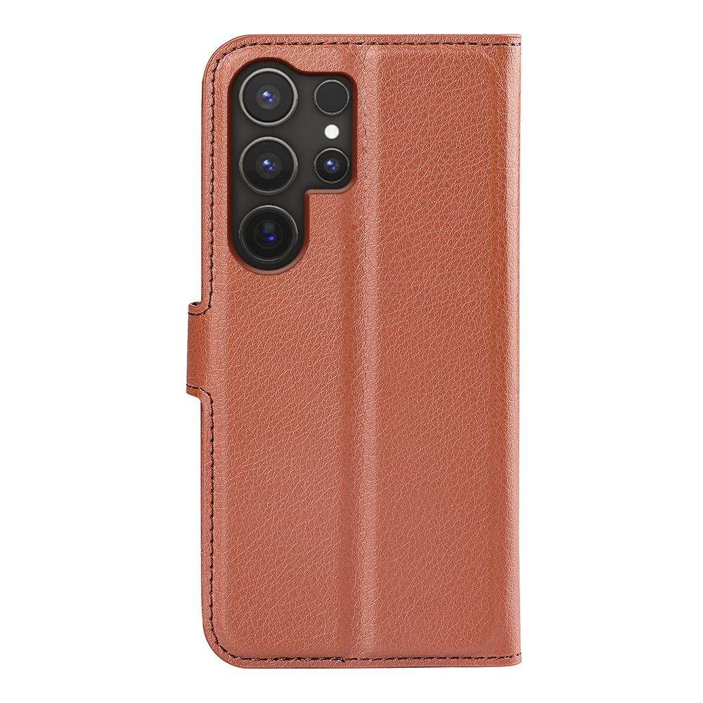 For Samsung Galaxy S25 Ultra 5G Litchi Texture Horizontal Flip Leather Phone Case with Holder(Brow