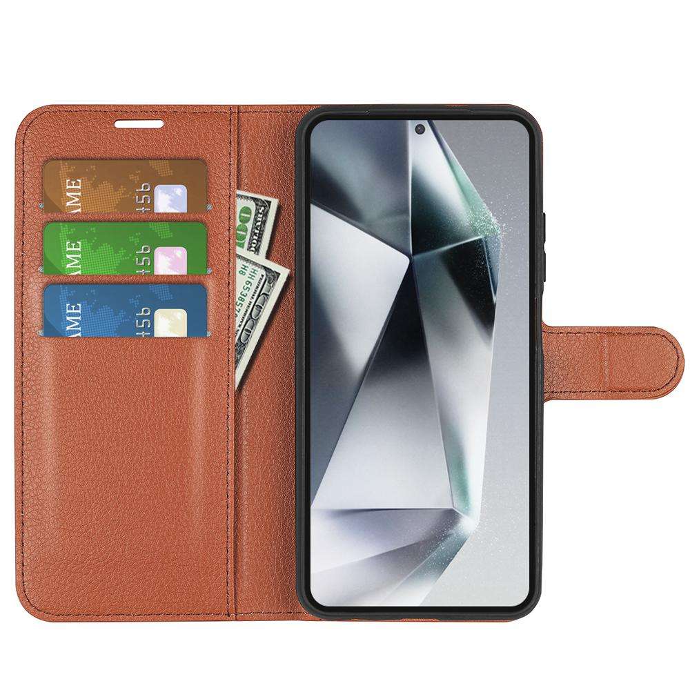 For Samsung Galaxy S25 Ultra 5G Litchi Texture Horizontal Flip Leather Phone Case with Holder(Brow