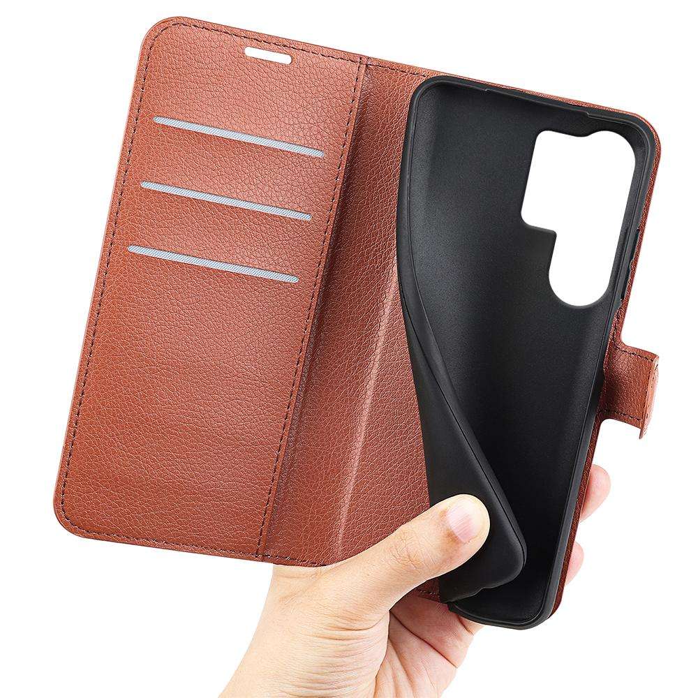 For Samsung Galaxy S25 Ultra 5G Litchi Texture Horizontal Flip Leather Phone Case with Holder(Brow