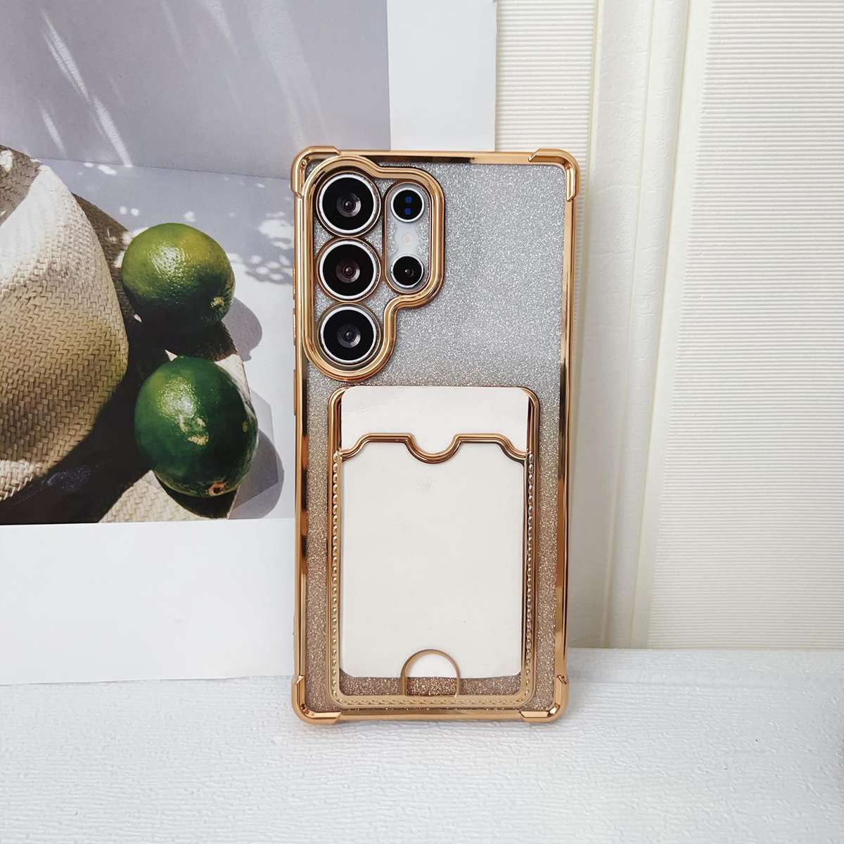 For Samsung Galaxy S22 5G Gradient Glitter Plating TPU Phone Case with Card Slot(Black)