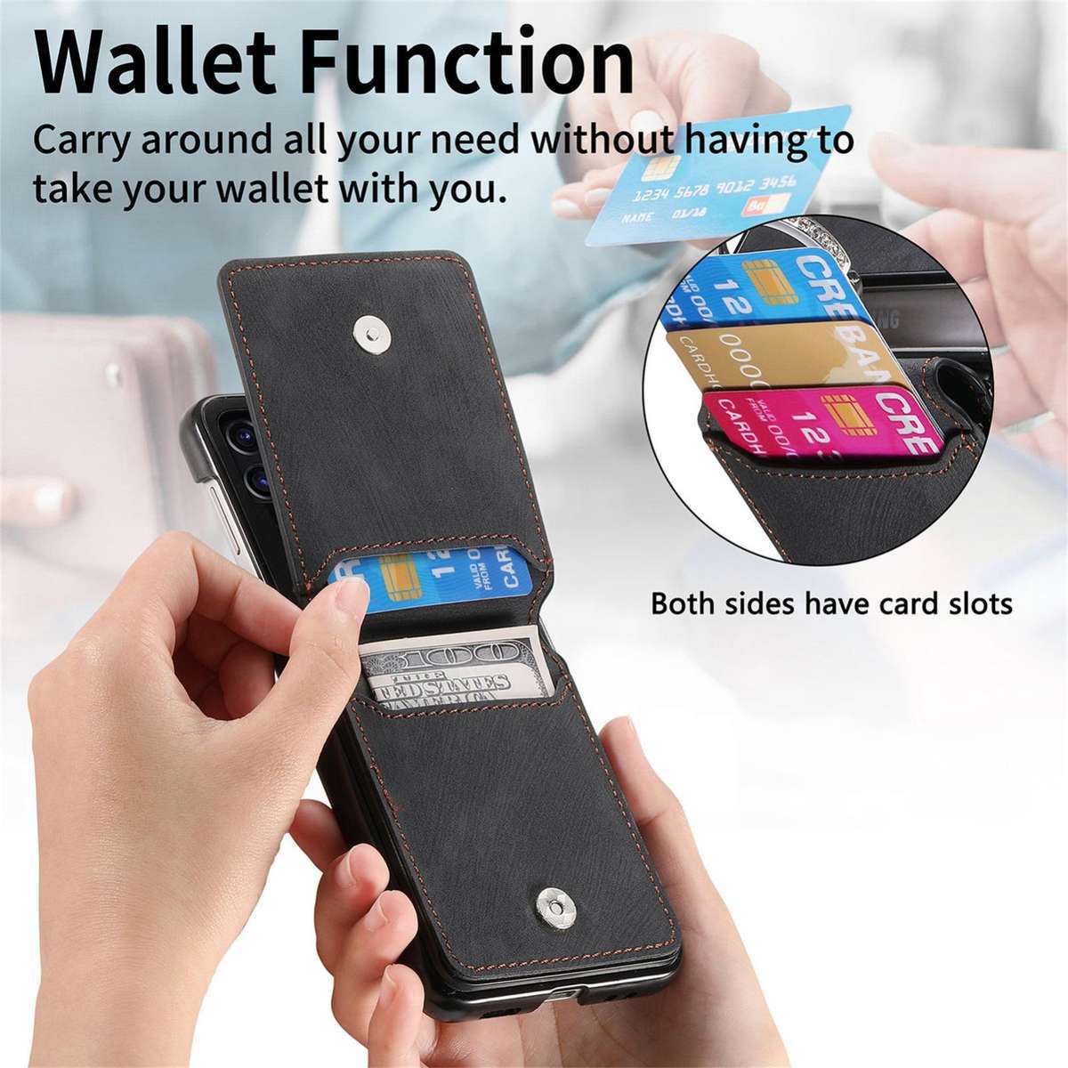 For Samsung Galaxy Z Flip5 5G Retro Leather Ring Vertical Flip Wallet Phone Case(Black)