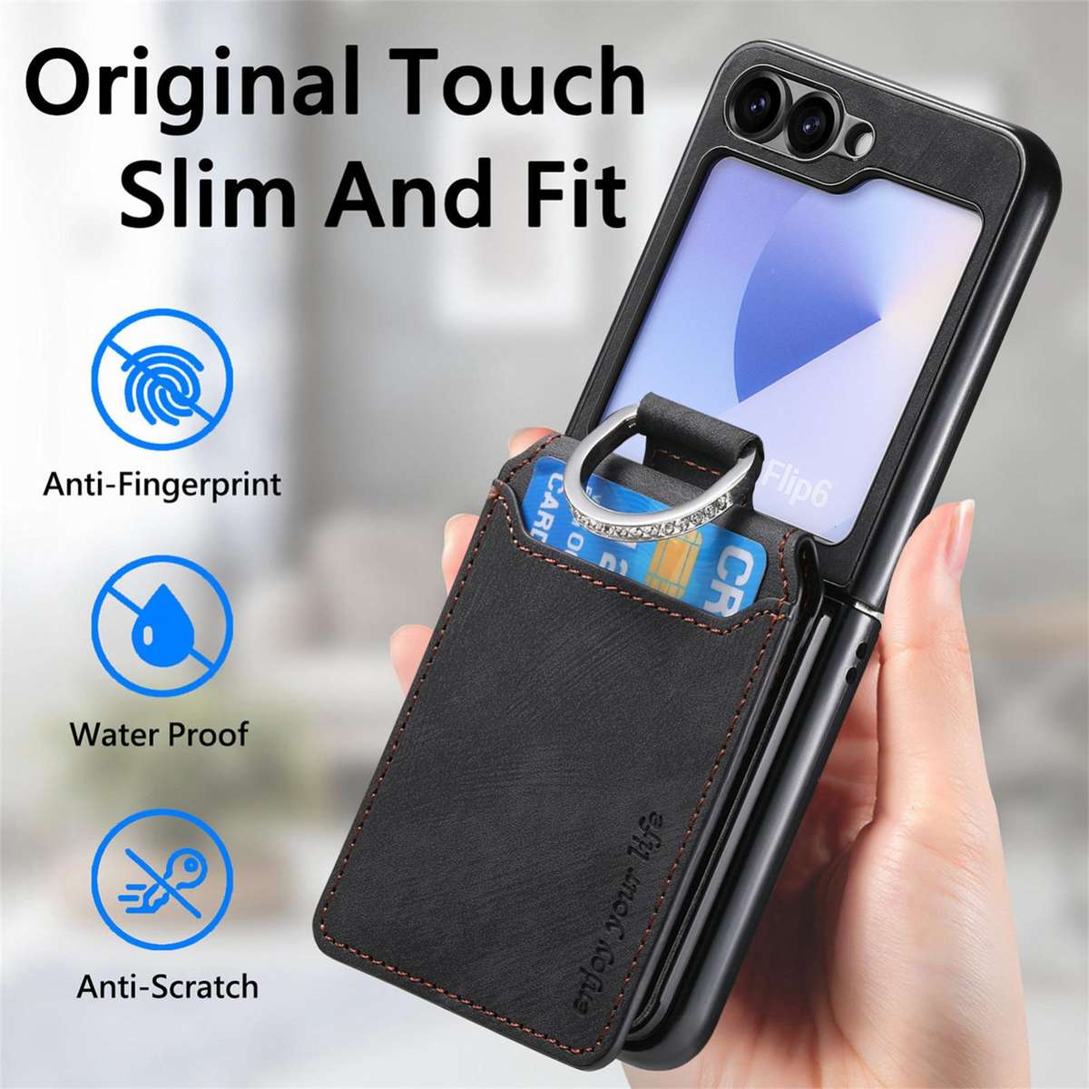 For Samsung Galaxy Z Flip5 5G Retro Leather Ring Vertical Flip Wallet Phone Case(Black)
