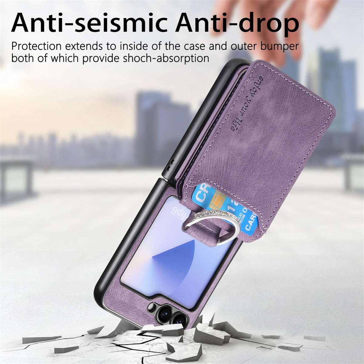 For Samsung Galaxy Z Flip5 5G Retro Leather Ring Vertical Flip Wallet Phone Case(Purple)