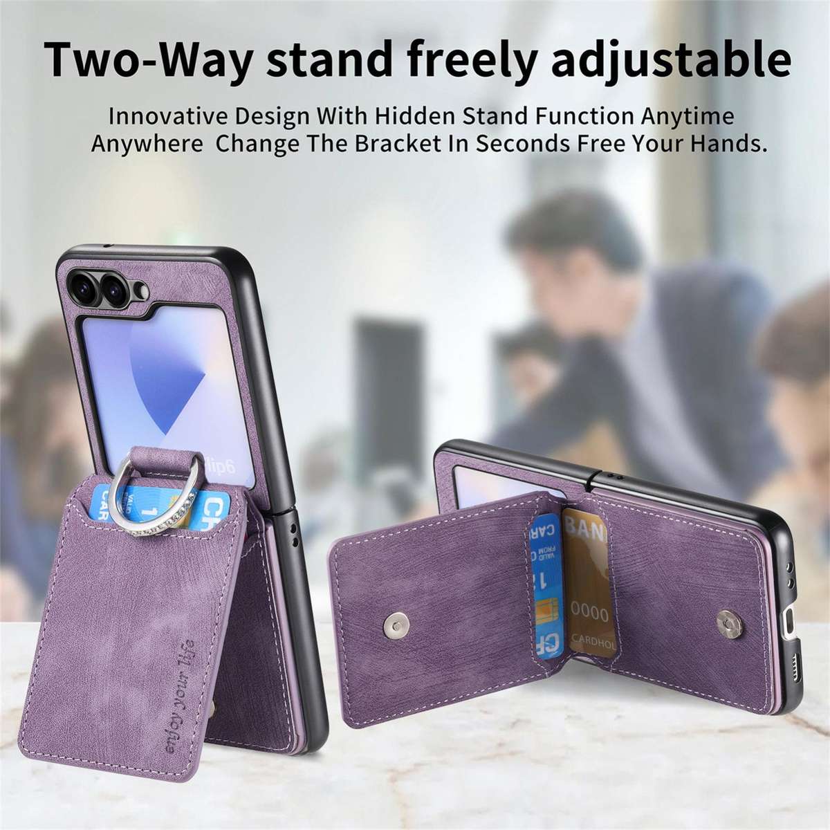 For Samsung Galaxy Z Flip5 5G Retro Leather Ring Vertical Flip Wallet Phone Case(Purple)