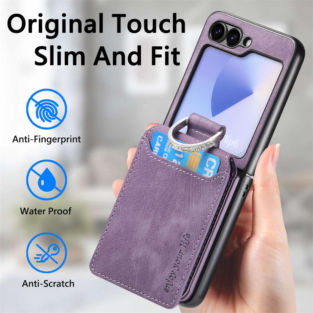 For Samsung Galaxy Z Flip5 5G Retro Leather Ring Vertical Flip Wallet Phone Case(Purple)