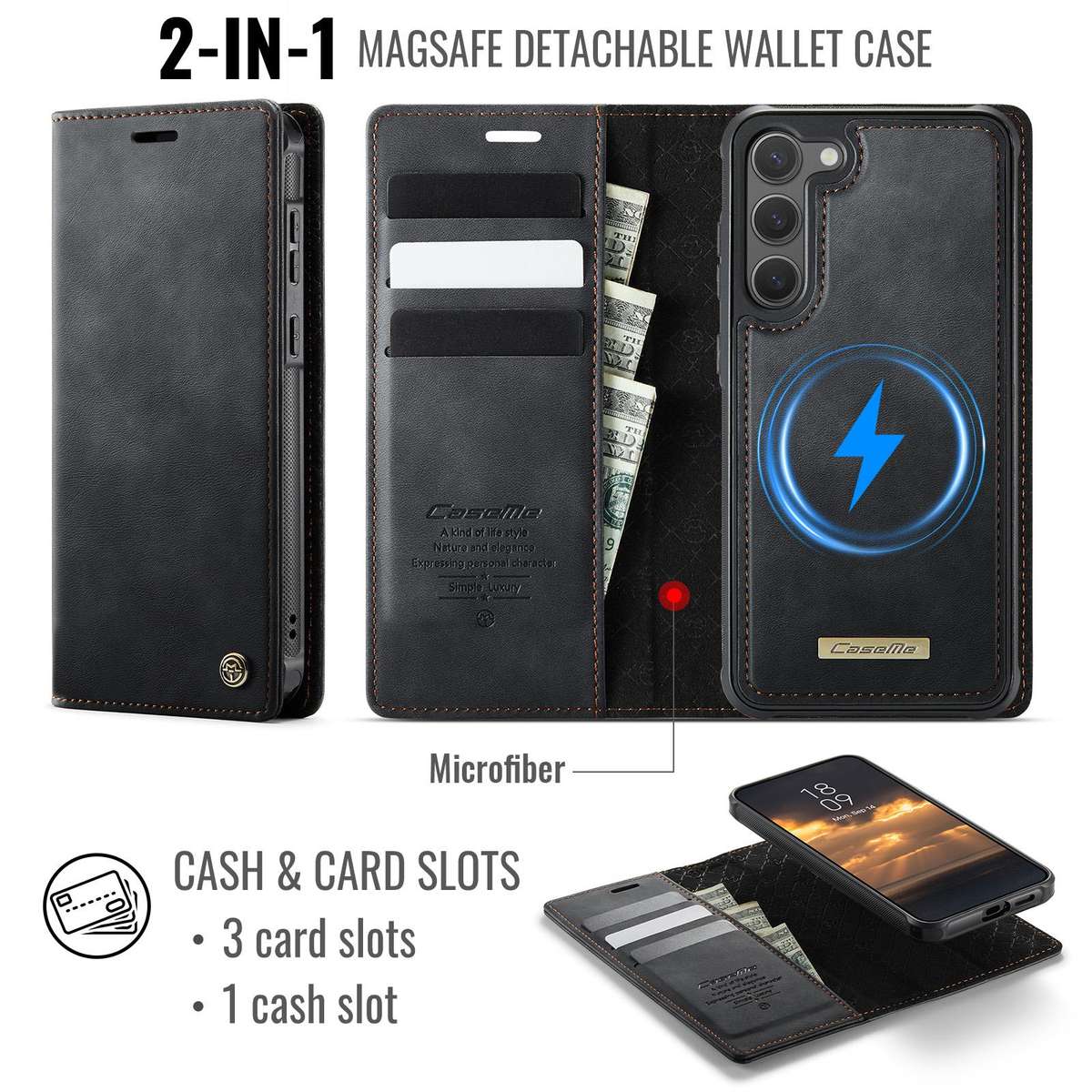 For Samsung Galaxy S23+ 5G CaseMe C49 Magnetic RFID Blocking Detachable Wallet Leather Phone Case(